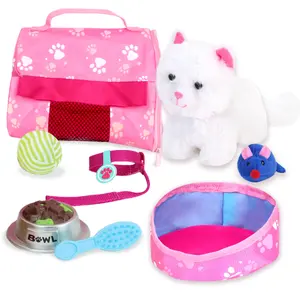 Sophia's by Teamson Kids White Plush Kitty Cat and Accessories Set for 18" Dolls