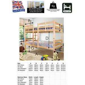 Macie Pine Heavy Duty Solid Pine Bunk Bed Small Single (2'6")