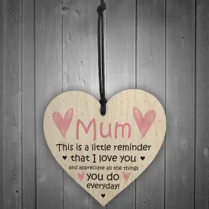 I Love You Mum Wood Heart Mothers Day Birthday Gift For Mum From Daughter Son