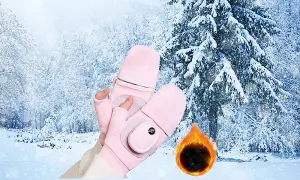 Intelligent  Power Heating Gloves Outdoor Sports Skiing Cold Protection Gloves  pink