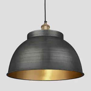 Industville Brooklyn Dome Pendant, 17 Inch, Pewter & Brass, Brass Holder