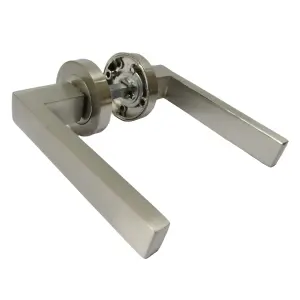 Cafri Door Handle Modern Satin Nickel Rectangular Lever on Rose Internal + 64mm Latch & Hinges