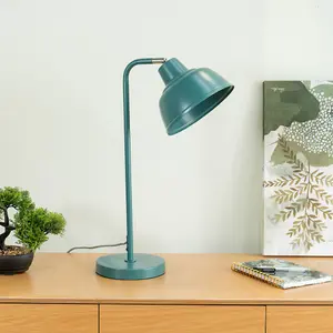 ValueLights Morris Teal Metal Stem Table Lamp with Angled Dome Shade for Living Room Bedroom office - LED Bulb Included