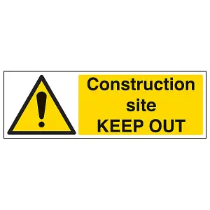 CONSTRUCTION SITE KEEP OUT Warning Sign - Self Adhesive 600x200mm