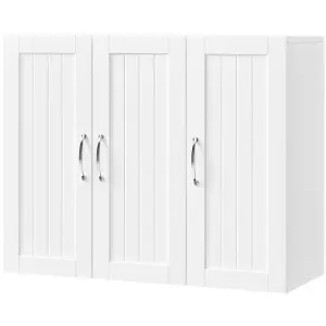 Yaheetech White Wall Mounted Bathroom Cabinet with 3 Doors Adjustable Shelf