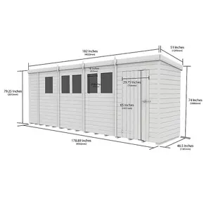 DIY Sheds 17x4 Pent Shed - Double Door With Windows