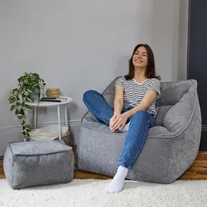 icon Natalia Chenille Armchair Bean Bag and Footstool Set Grey Giant Bean Bag Chair