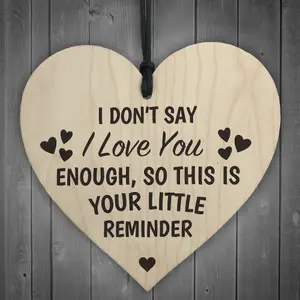 Red Ocean Reminder I Love You Wooden Hanging Heart Plaque