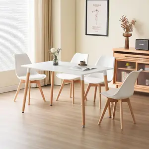 Comfy Living 5 Piece Dining Set With White Wooden Top And 4 White Chairs