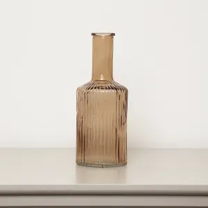 Melody Maison Brown Ribbed Glass Bottle Vase - 20cm