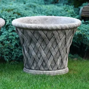 Pair of Large Elizabethan Planters British Made Stone Garden Ornament