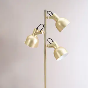 ValueLights Albie Gold Metal 3 Arm Spotlight Head Adjustable Floor Lamp for Living Room - LED Bulbs Included