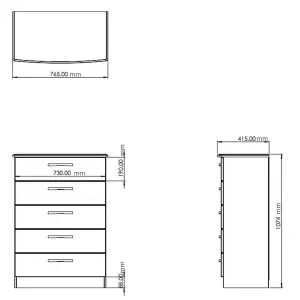 Sussex Ready assembled Beige & oak 5 Drawer Chest (H)1074mm (W)765mm (D)415mm