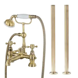 ENKI Camberley Antique Brass Floorstanding Brass Bath Shower Mixer Tap BT3209