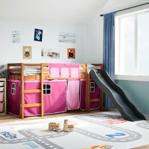 Berkfield Kids' Loft Bed with Curtains Pink 90x200 cm Solid Wood Pine