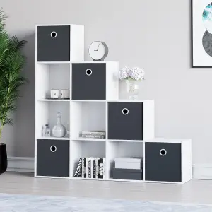 Vida Designs Durham White 10 Cube Storage Unit & Set of 5 Black Foldable Cube Storage Baskets