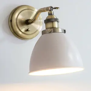 Adjustable Industrial Wall Light Brass & Grey Shade Vintage Arm Lamp Fitting