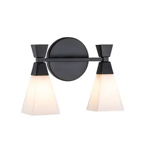 Luminosa Bowtie 2 Light Bathroom Wall Lamp, Matte Black IP44