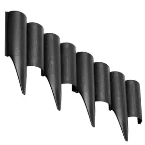 Black Lawn Edging Border Palisade - 2.5 metres / 8.2 ft Long - Garden Fencing with Wood Log Texture and Ground Stakes