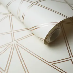 3D Geometric Wallpaper Triangle Metallic Rose Gold Cream Holden Decor Paladium