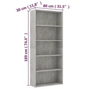 Berkfield 5-Tier Book Cabinet Concrete Grey 80x30x189 cm Engineered Wood