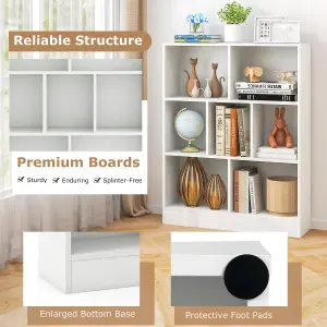 COSTWAY 7-Cube Bookshelf 3-Tier Cubby Storage Organizer Wooden Cube Bookcase