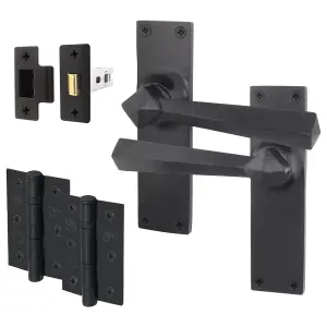 AFIT Black Iron Door Handle Latch Set - 5 Pairs of Black Antique Internal Handles, Hinges 76mm & Latches 64mm - Tudor Range