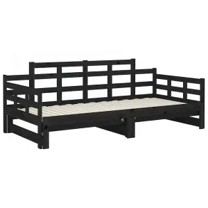 Berkfield Pull-out Day Bed Black Solid Wood Pine 2x(90x190) cm