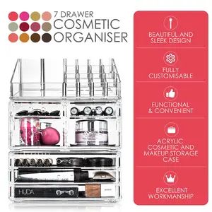 GLAMSMAKED 7-Drawer Transparent Acrylic Makeup Organizer for Clear Cosmetic Storage