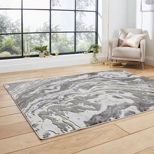 Grey Gold Abstract Modern Easy To Clean Rug For Dining Room-120cm X 170cm