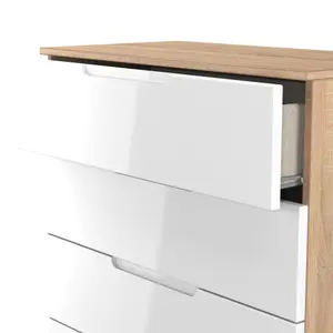 Milan Ready assembled White & oak 5 Drawer Chest (H)1067mm (W)740mm (D)390mm