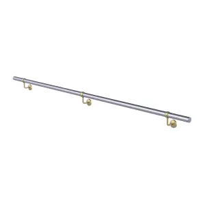 Stainless Steel Stair Handrail Kit & Brass Brackets - 2.4m X 40mm