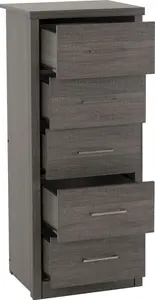 Lisbon 5 Drawer Narrow Chest in Black Wood Grain