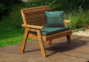 Charles Taylor Wooden Garden 2 Seater Bench Seat Armchair Green Cushion & Cover