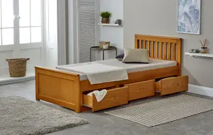 Mission Solid Wooden Storage Bed Frame 3ft Single - Honey