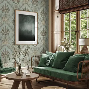 Galerie Mulberry Tree Green Palm Leaf Sisal Grasscloth Wallpaper Roll