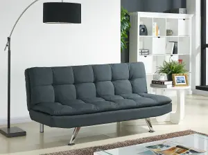 Kingston Padded Sofa Bed Fabric 3 Seater Padded Sofabed Suite Chrome Legs Cube Design New, Charcoal