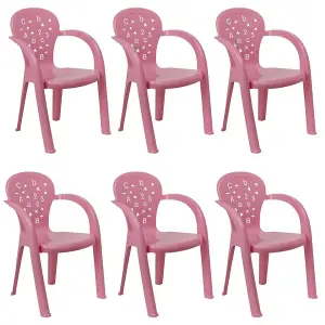 URBNLIVING 50cm Height 6 Pcs Pink Coloured Stackable Plastic Chairs for Kids Party Play Set