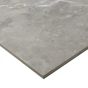 Ultimate Grey Gloss Marble effect Porcelain Indoor Wall & floor Tile, Pack of 3, (L)595mm (W)595mm