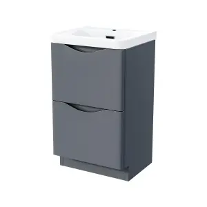 Nes Home Modern 500mm Steel Grey 2 Drawer Vanity Cabinet with Basin WC Toilet Unit Combo