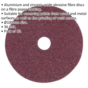 25 Pack of 100mm 36 Grit Sanding Discs for Wood and Metal Finishing