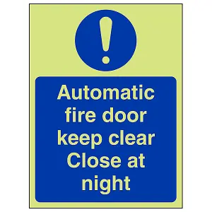 Fire Door Keep Clear Close At Night Sign Glow in Dark 150x200mm (x3)