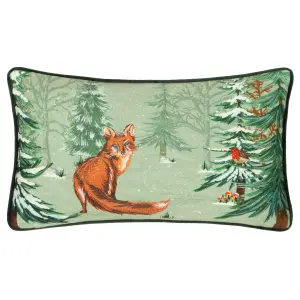 furn. Lodge Wood Fox Embroidered Feather Rich Cushion