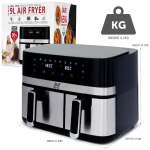 NETTA 9L Dual Basket Low Energy Air Fryer with Digital Smart Programmes