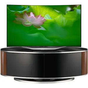 MDA Designs LUNA Beam Thru Remote-Friendly up to 50" LCD/ OLED/ LED Gloss Black with Walnut Sides Luxury Oval TV Cabinet