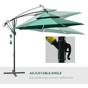 Outsunny 3(m) Cantilever Parasol Hanging Banana Umbrella lights, Green