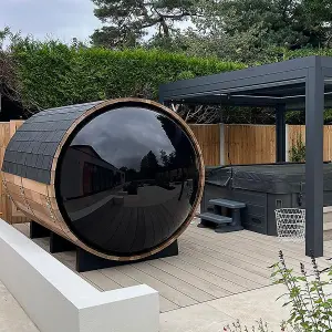 Fonteyn Panorama Barrel Sauna 2400 Outdoor Sauna with Rustic Hemlock Wood Suitable for up to 6 People