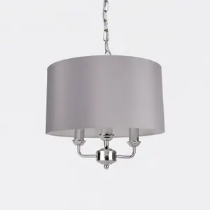 First Choice Lighting Trafalgar Chrome Grey 3 Light Ceiling Pendant Light