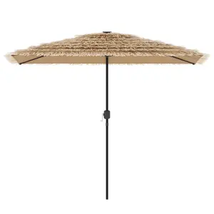 Berkfield Garden Parasol with LEDs and Steel Pole Brown 300x200x250 cm