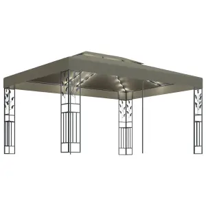 Berkfield Gazebo with Double Roof&LED String Lights 3x4 m Taupe